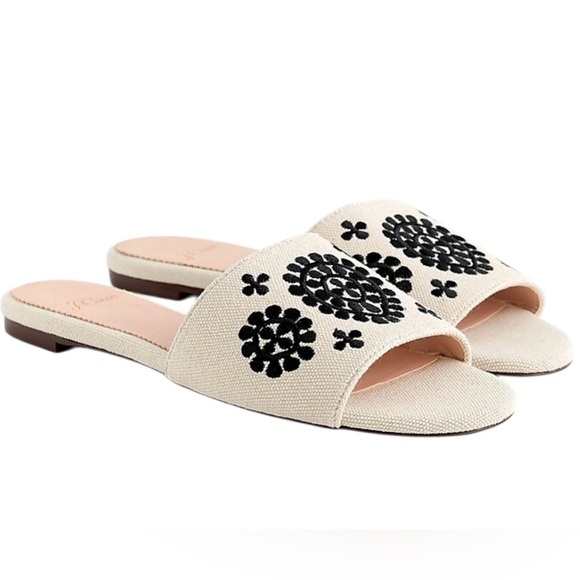 J. Crew Shoes - J. Crew Women’s Embroidered Cora Tan And Black Bohemian Slide Sandals Size 9.5